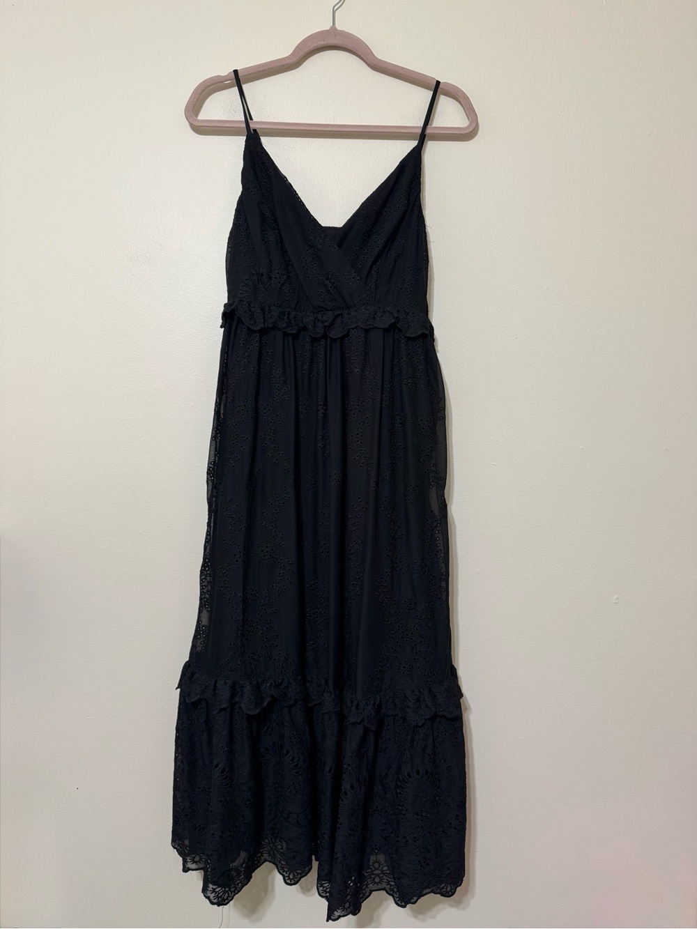 Lulu's Black Eyelet Lace Maxi Dress with Spaghetti Straps